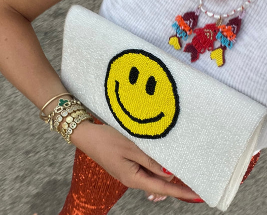 Smiley face beaded clutch