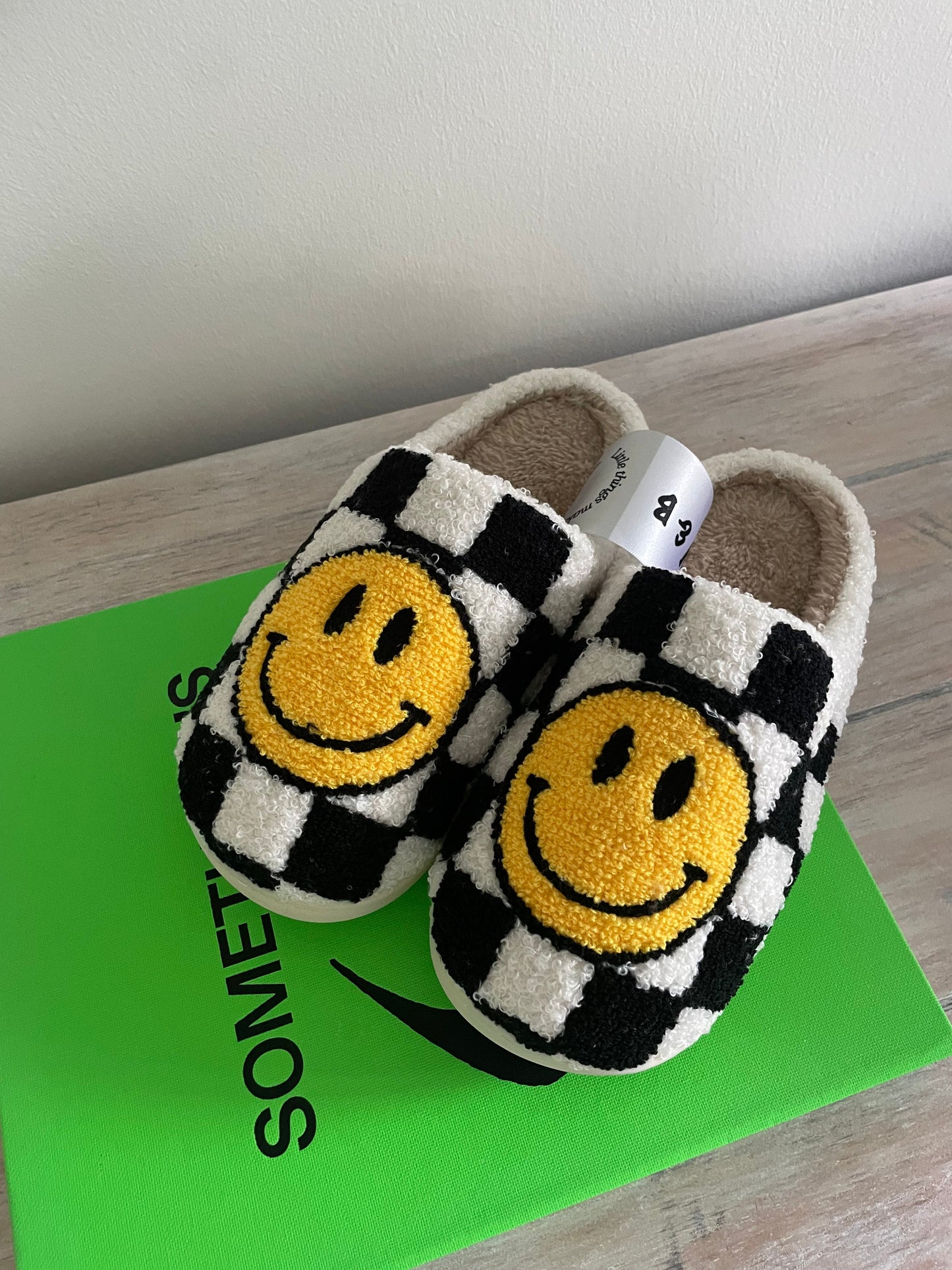 Checkered Smiley Slippers