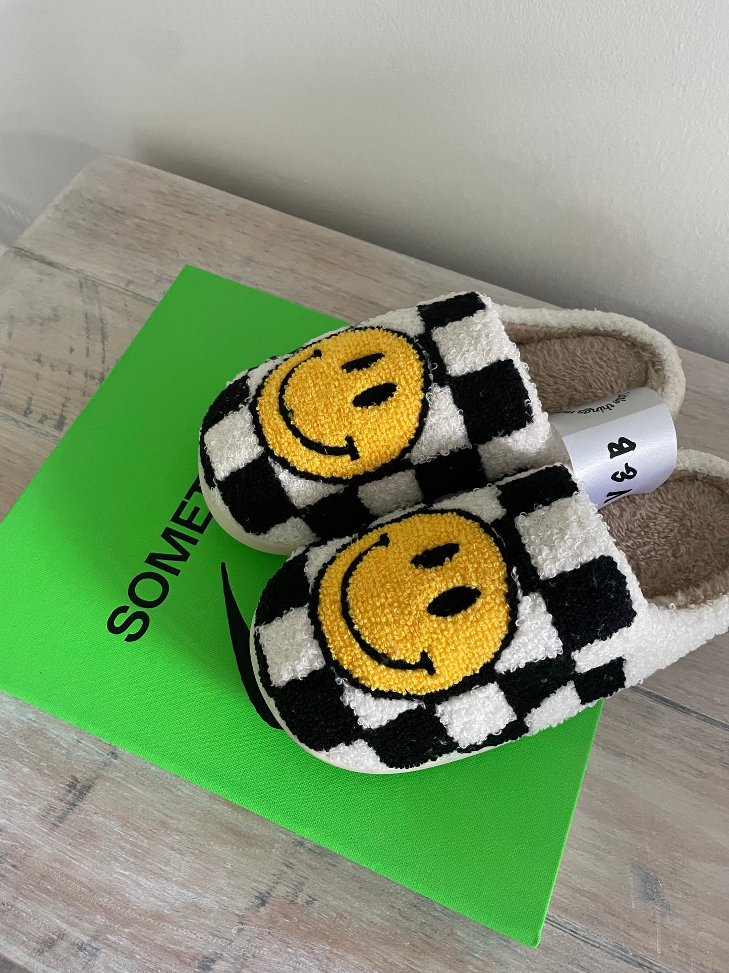 Checkered Smiley Slippers