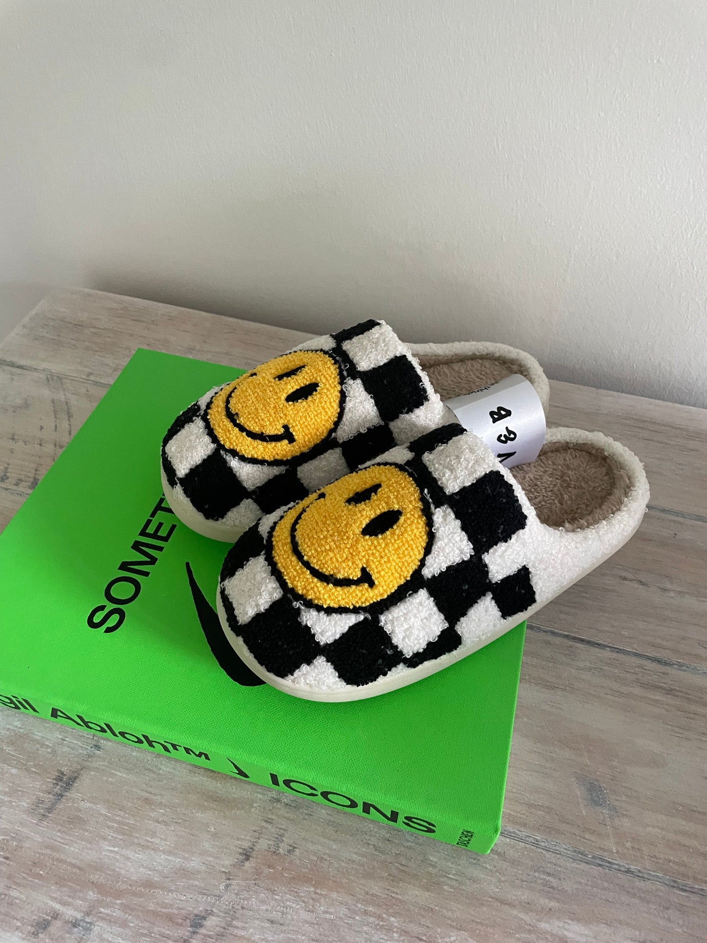 Checkered Smiley Slippers