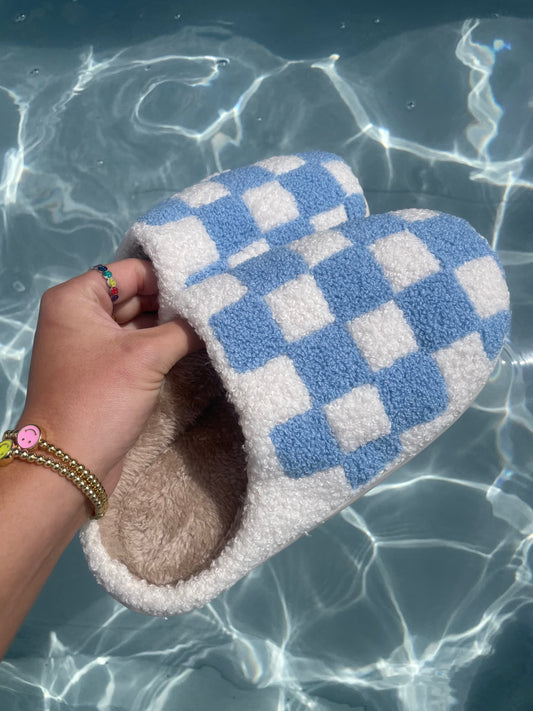 Blue Checkered Slippers