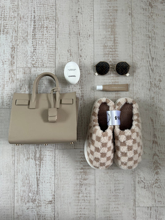 Beige Checkered Slippers